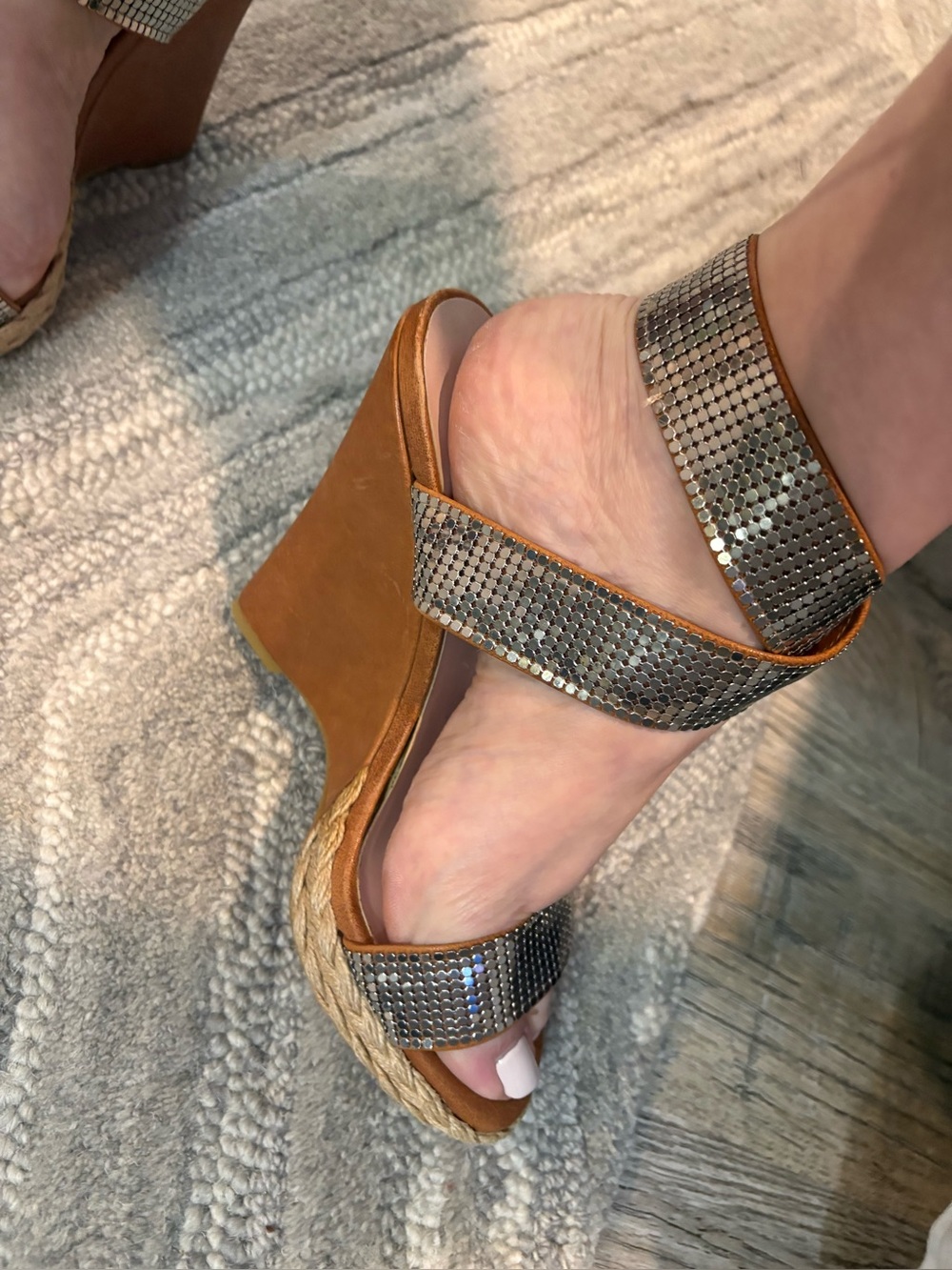 Stuart Weitzman Silver Mesh Wedges SZ. 7